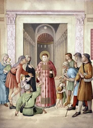 San Lorenzo haciendo la limosna, según Fra Angelico (Vaticano), Francia siglo XIX