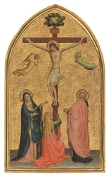 La Crucifixión con la Virgen, San Juan Bautista y la Magdalena (temple sobre tabla dorada)