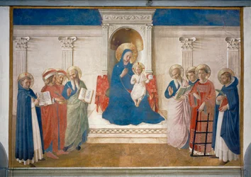 La Virgen entronizada, niño Jesús y santos, Mural
