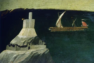 Barco, detalle de la Tebaida, hacia 1418-1420 (temple sobre tabla)