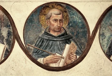 Detalle de San Raimundo de Penafort. Decoración de la sala capitular del Convento de San Marco en Florencia. Pintura de Guidolino di Pietro o Fra Giovanni da Fiesole llamado Beato Angelico (Fra Angelico