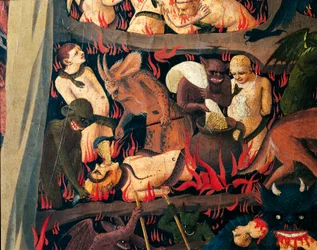 Infierno con demonios castigando a los codiciosos, detalle del Juicio Final de Giovanni da Fiesole conocido como Fra Angelico (1400-circa 1455), temple sobre madera