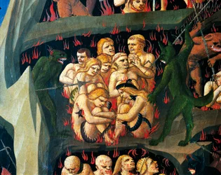 Infierno con demonios castigando a los perezosos, detalle del Juicio Final de Giovanni da Fiesole, conocido como Fra Angelico (1400-circa 1455), temple sobre madera