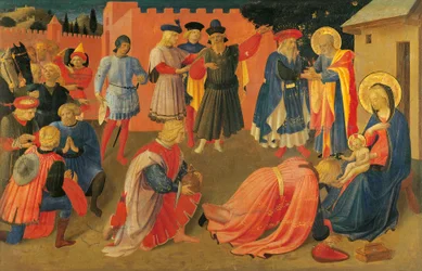 La Adoración de los Reyes Magos, Detalle del panel central de la predela, Tabernáculo de los pañeros de lino