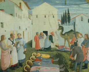 El entierro de los santos Cosme y Damián, predela que representa la historia de los santos Cosme y Damián del retablo de San Marcos