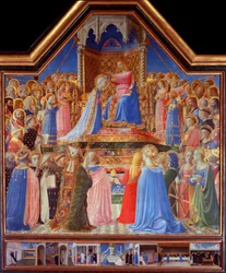 La coronación de la Virgen (predela con escenas de la vida de santo Domingo)