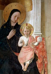 La Madonna de las sombras. Detalle: la aureola de Jesucristo está marcada con una cruz, fresco, hacia 1438-1446.