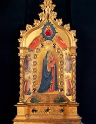 La Virgen con el relicario Estrella con la Virgen y el Niño, San Pedro, San Pedro, Santo Domingo y Santo Tomás de Aquino