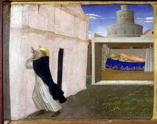El sueño de Inocencio III - parte inferior (la predela) de la «Coronación de la Virgen», que representa a Cristo en el sepulcro y seis episodios de la vida de santo Domingo, fundador de la orden a la que pertenecía Angelico, de Guido di Pietro (o Fra