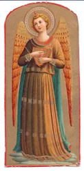 Litografía en color de Fra Angelico, ángel con instrumento musical, c.1910