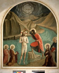 El bautismo de Cristo por San Juan Bautista - fresco por Guido di Pietro