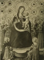 Virgen con el Niño entronizada con nueve ángeles y los santos Domingo y Catalina de Alejandría