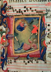 Ms 558 f.21v Inicial historiada que representa la conversión de San Pablo, detalle de un misal, principios de 1430s