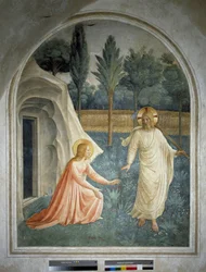 Noli me tangere. Jesucristo resucitado se niega a ser tocado por Santa María Magdalena. Fresco de Guido di Pietro