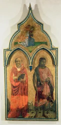 San Jerónimo y San Juan Bautista, panel lateral de La Virgen y el Niño con el Tabernáculo de la Santísima Trinidad