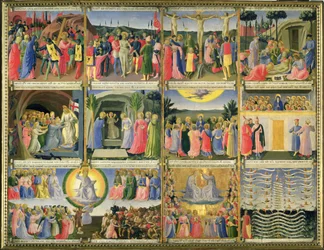 Escenas de la Pasión de Cristo y el Juicio Final, originalmente cajones de un gabinete que almacenaba plata, c.1450-53 (temple sobre tabla)