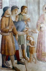San Lorenzo dando limosna a los pobres (detalle), mediados del siglo XV