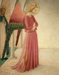 La Anunciación, detalle del Ángel Gabriel y San Pedro Mártir, 1442 (detalle)