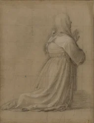 Mujer arrodillada en oración, vista de espaldas (estudio para la figura de Santa Catalina)