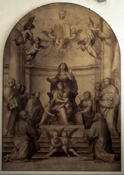 Pala del Gran Consiglio representando a Santa Ana, La Virgen y los niños Jesús y San Juan Bautista rodeados de santos.