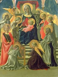 La Virgen y el Niño entronizados con ángeles y santos