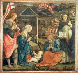 La Natividad con SS. Miguel y Domingo, 1470
