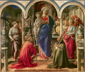 La Virgen y el Niño rodeados de ángeles, San Frediano y San Agustín, conocido como Pala Barbadori, retablo de Filippo Lippi (1437-1438)