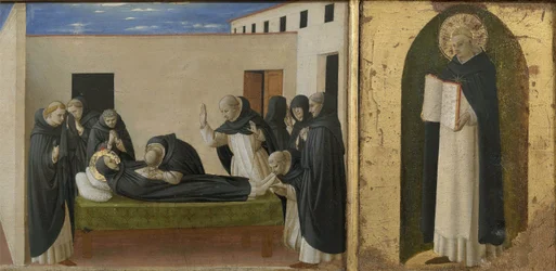 Muerte de Santo Domingo y Santo Tomás de Aquino. Detalle del Políptico de Cortona, c. 1437
