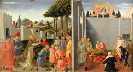 San Nicolás libera a un hombre inocente condenado a muerte del Retablo de Perugia