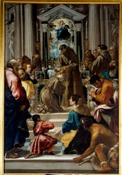 San Francisco de Asís (1181-1223) corta el pelo a Santa Clara (1193-1253). Pintura de Semplice De Verona (1589-1654) Ec. Ital.