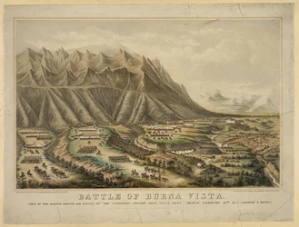 Preparativos para la Batalla de Buena Vista también conocida como la Batalla de Angostura, entre el General Zachary Taylor y las tropas del General Antonio López de Santa Anna, 23 de febrero