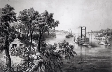 Bajo nivel de agua en el Mississippi, pub. por Currier e Ives, 1867
