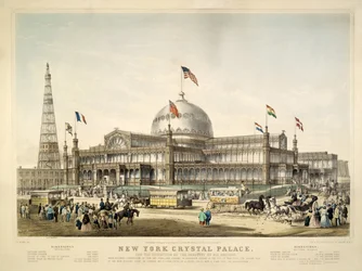 Palacio de Cristal de Nueva York, pub. 1853 por Currier & Ives