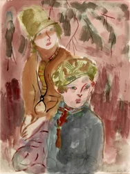 Niño y niña (cuerpo-color sobre papel)