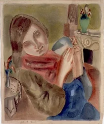 Chica con un cuenco (acuarela sobre papel)