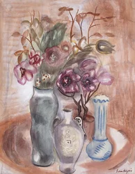 Bodegón con flores y jarrones
