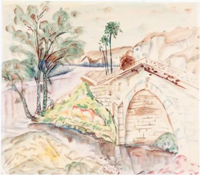 El puente (lápiz y acuarela sobre papel sobre tabla)