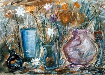 Jarrones de flores (acuarela sobre papel)