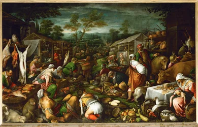 Escena de mercado (pintura sobre lienzo)