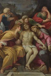Lamentación de Cristo con San Juan, María Magdalena, María-Salomé, José de Arimatea y la Virgen