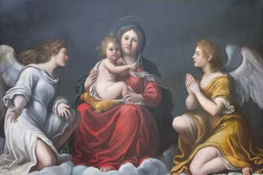 Virgen con el Niño y ángeles (óleo sobre pizarra)