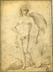 Guerrero desnudo de pie, posiblemente Marte, con escudo