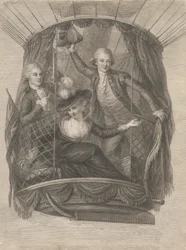 Ascensión de Madame Sage, el Caballero Biggin y el Capitán Vincent Lunardi en globo, 20 de junio de 1785