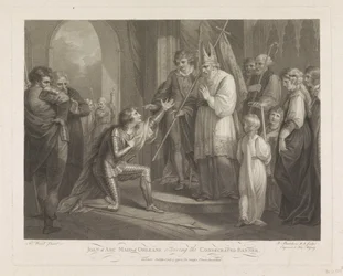 Juana de Arco recibe el estandarte consagrado Juana de Arco Doncella de Orleans recibiendo el estandarte consagrado (título sobre objeto)