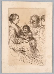 Dama, niño y dos ancianos