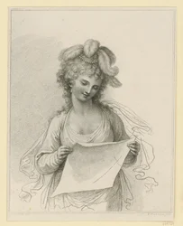 Mujer leyendo con sombrero de plumas