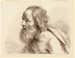 Retrato de un anciano con barba y hombros desnudos