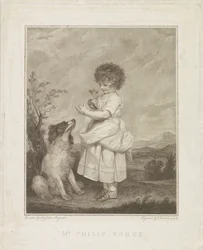 Retrato de Philip Yorke con perro y pájaro