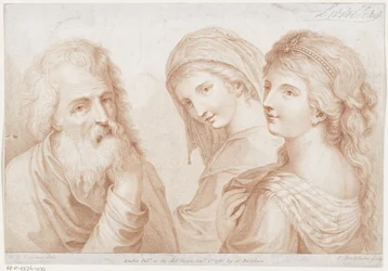Dos mujeres jóvenes y un anciano. Ciprianis principios de dibujo (título de la serie) Ciprianis rudimentos de dibujo (título de la serie)