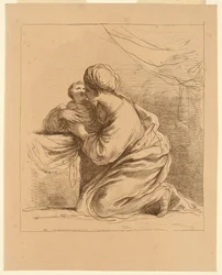 Mujer de rodillas con un niño